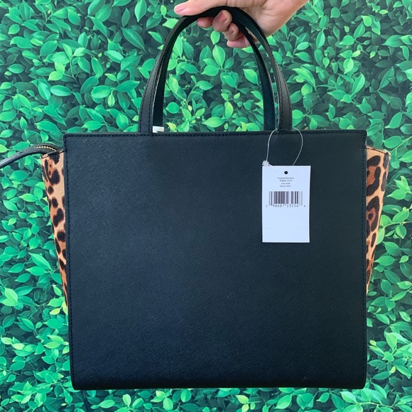 Kate Spade Run Wild Leopard Hayden Black Satchel - Picture 6 of 8